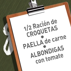 1/2 Ración de CROQUETAS +PAELLA DE CARNE Y ALBONDIGAS CON TOMATE